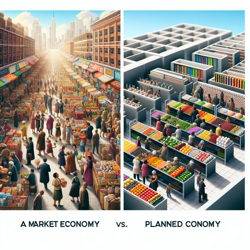 An image illustrating Economía de mercado vs economía planificada