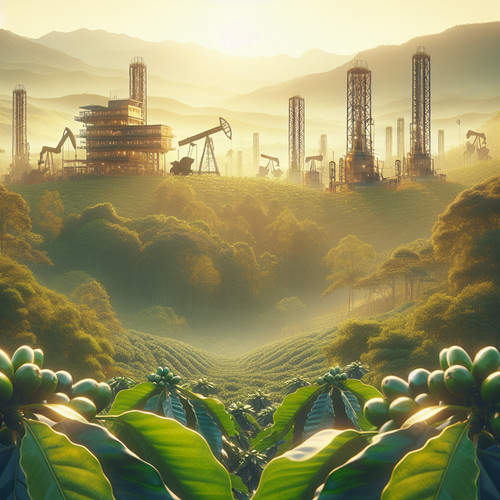 An image illustrating Café y petróleo: pilares históricos de la economía de Colombia