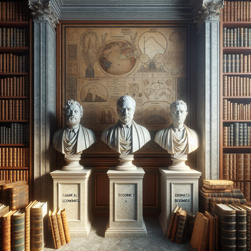 An image illustrating La Escuela Clásica de la Economía: Adam Smith, Ricardo y Malthus